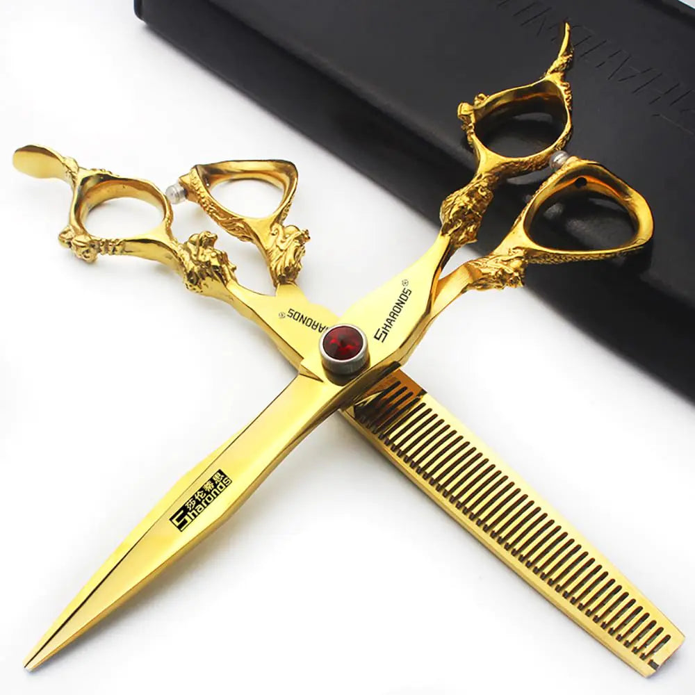 6 inch /7 inch salon professional salon scissors salon hairdresser hair cutting hairstyle pruning tools Japan 440c high hardness stainless steel golden (7 inch-2pc)